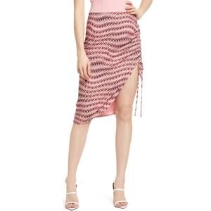 Open Edit Womens Skirt XS Pink Geo Patterned Side Slit Ruched NWOT
